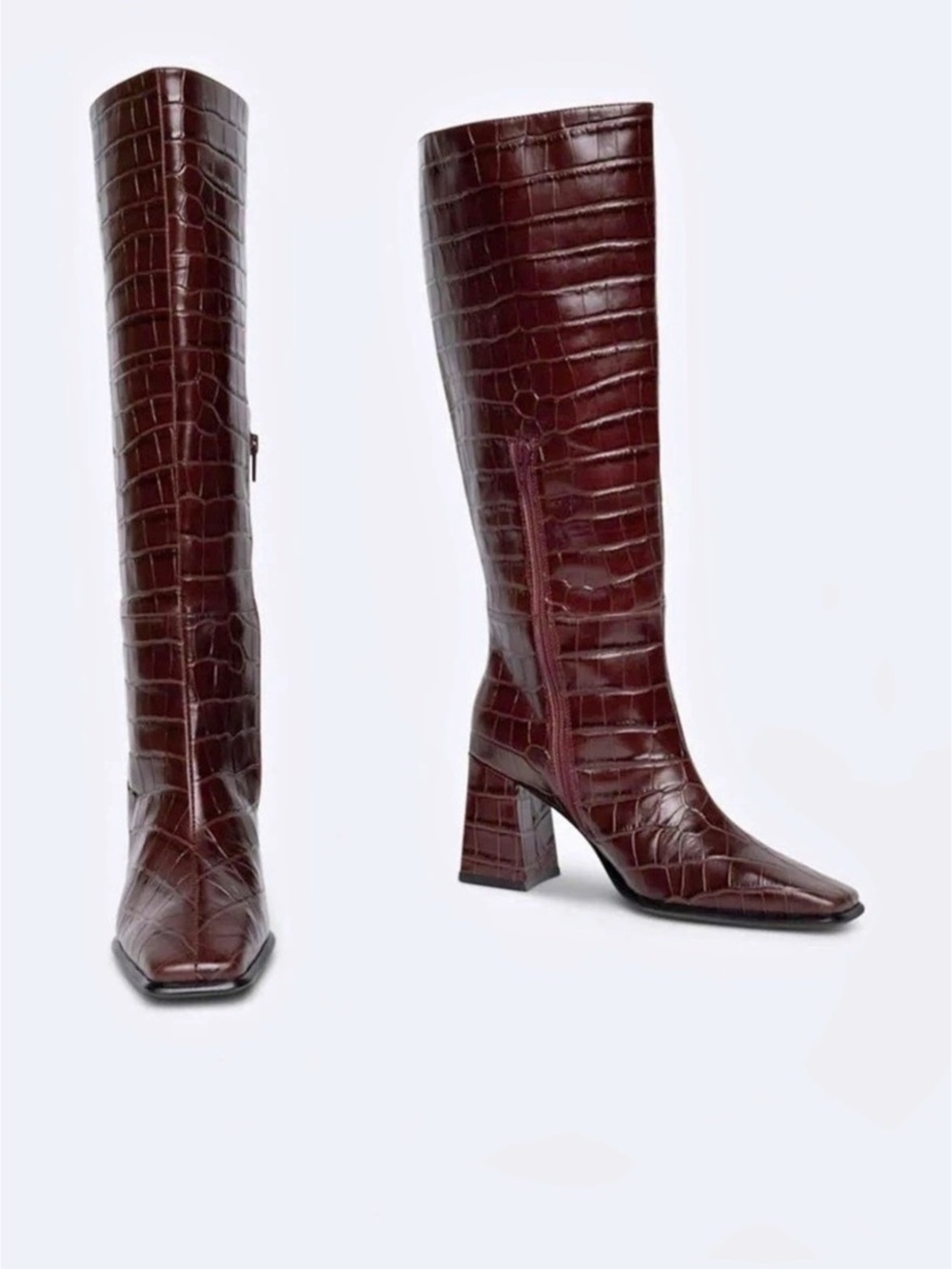 Burgundy Crocodile TGIF Knee High Boots